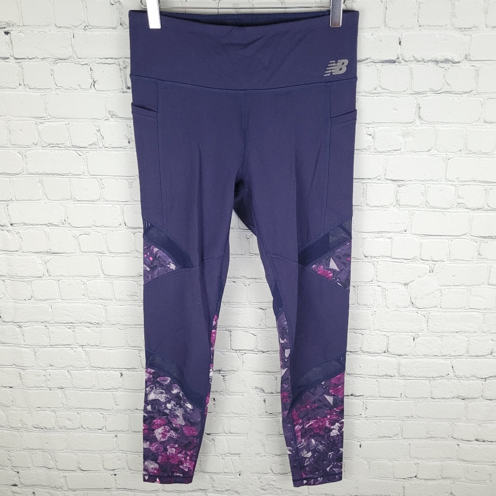 NEW BALANCE | full length side pockets sheer panel athletic workout leggings